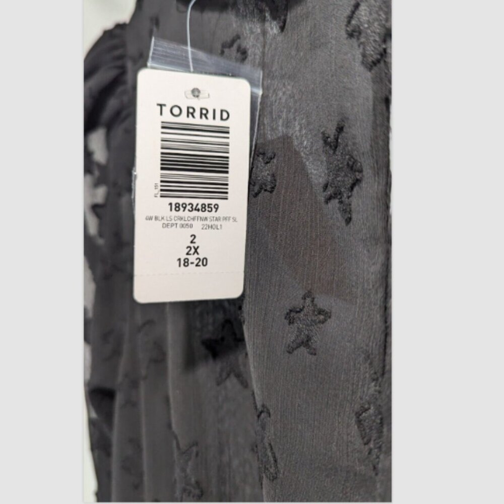 NEW Torrid Crinkle Chiffon With Star Smocked Waist Puff Sleeve Top Black 2X - Picture 3 of 4